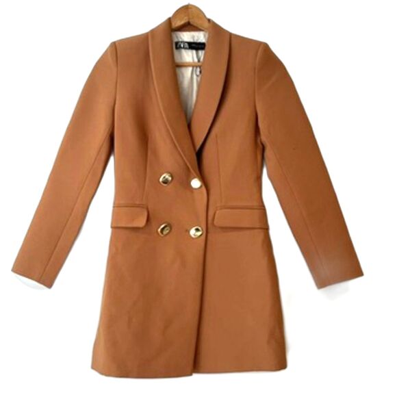 ZARA Double Breasted Dress Frock Jacket Camel Gold Buttons XS Blogger Favorite - Picture 4 of 11